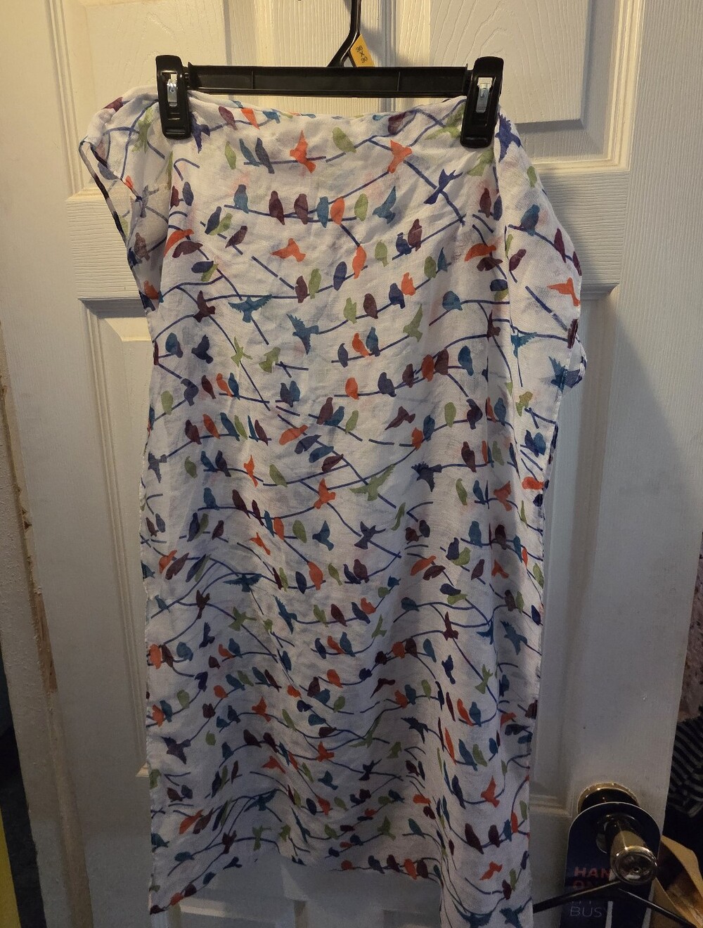 White Infinity Scarf with Colorful Bird Print